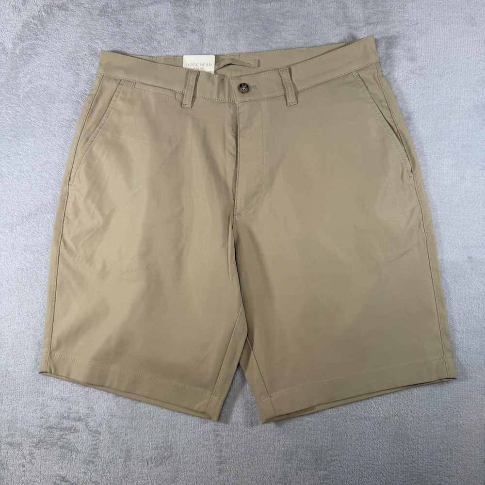 Duck Head Mens Performance 9" Long Drive Shorts Tan Khaki Stretch Twill 32 NWT